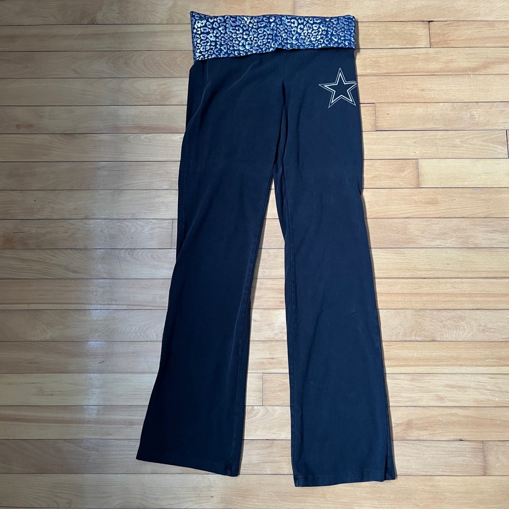 Victoria's Secret PINK NFL Dallas Cowboys Yoga Pants Black Silver Leopard M VTG